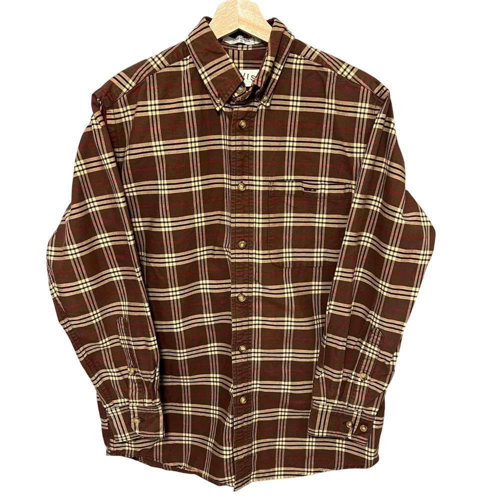 Orvis Mens Brown Tartan Plaid Button Down Long Sleeve Shirt Earthy Outdoor Small